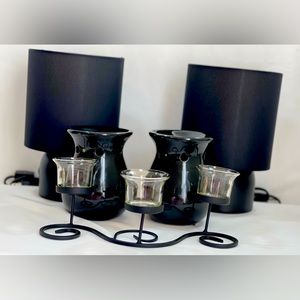 Side Table Essentials: Lamp, Wax warmer and trio tea light candle holder